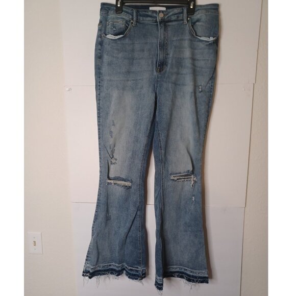 Risen Denim - Risen Womens 2XL 36X31 Stretch High Rise Distressed Flare Jeans